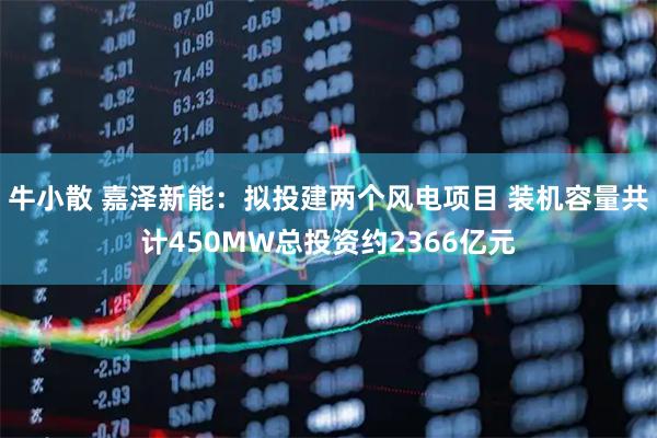 牛小散 嘉泽新能：拟投建两个风电项目 装机容量共计450MW总投资约2366亿元