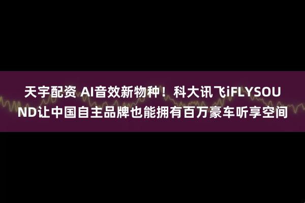 天宇配资 AI音效新物种！科大讯飞iFLYSOUND让中国自主品牌也能拥有百万豪车听享空间